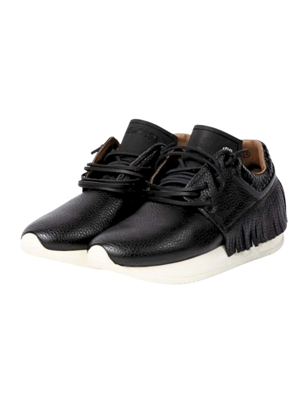 ESSEutESSE new Black Fringe Embossed Snakeskin Leather Lace Sneakers + Box - Picture 16 of 17